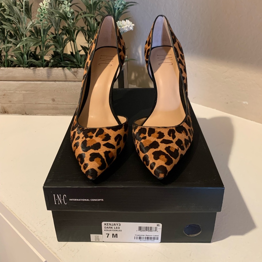 INC brand calf skin leopard print heels